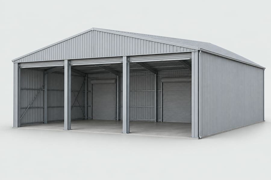 Open-front farm shed, studio view (example image; your design can differ)