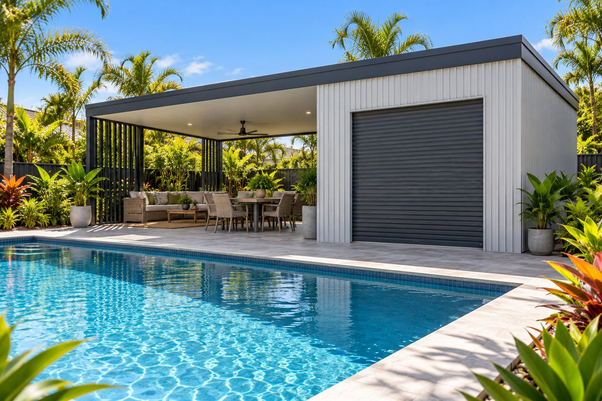 Concept image of the Pool House Shed, alternative view (example image; your design can differ)