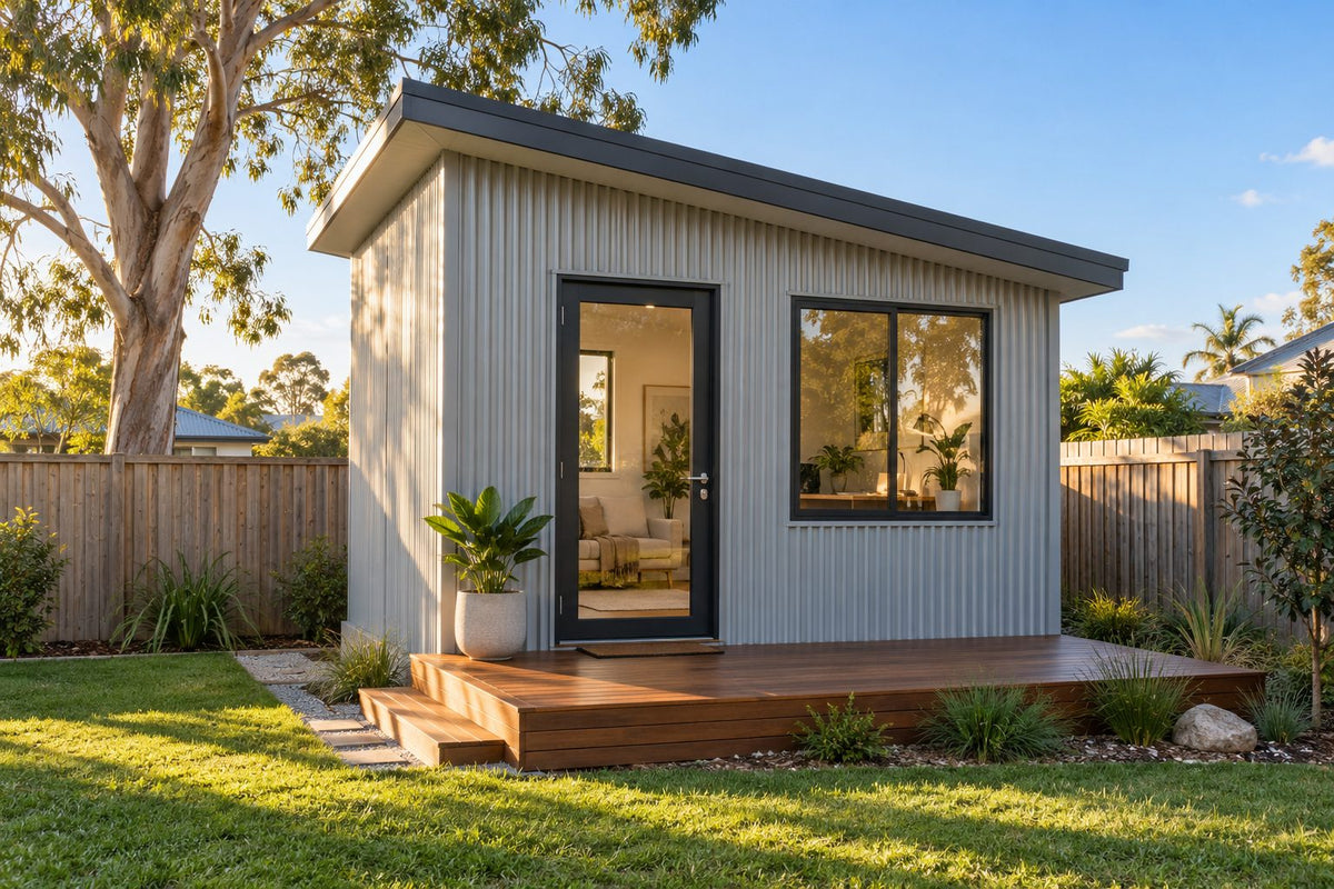 Skillion Tiny Home Kit – 10 m² 2.8m x 3.5m x 2.1m – tiny home kit by Wise Sheds (example image; your design can differ)